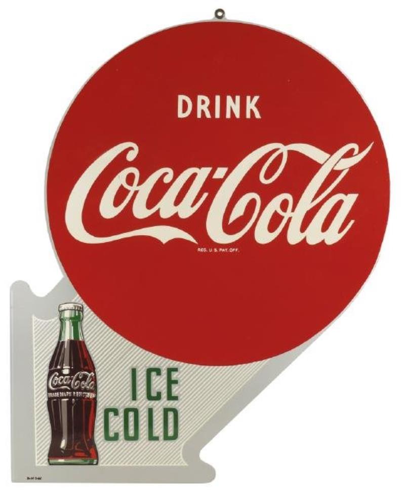 Coca-Cola sign, "Drink Coca-Cola Ice Cold", 2-sided