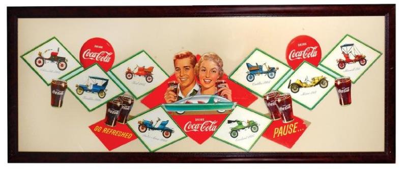 Coca-Cola festoon, "Antique Cars", diecut cdbd