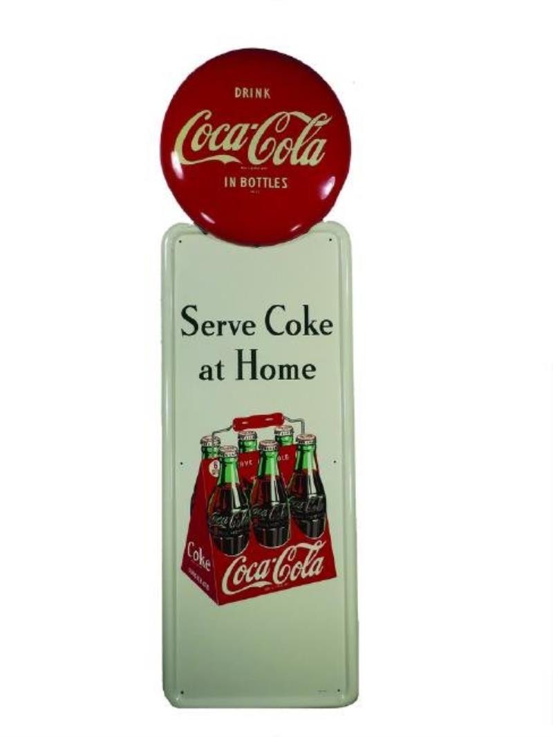 Coca Cola Self Framed Tin Sign with Button Top