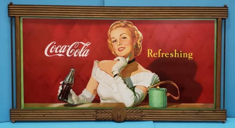 1949 Coca Cola Cardboard Sign with Original Wood Frame