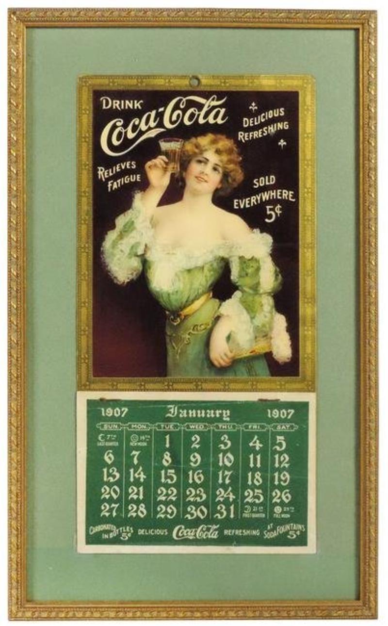 Coca-Cola Calendar, c1907, beautiful lady w/low-cut