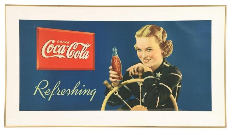 1936 COCA-COLA FRAMED SAILOR GIRL POSTER.