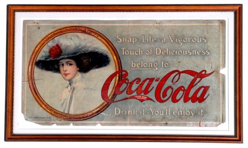 1910 COCA-COLA CARDBOARD TROLLEY SIGN