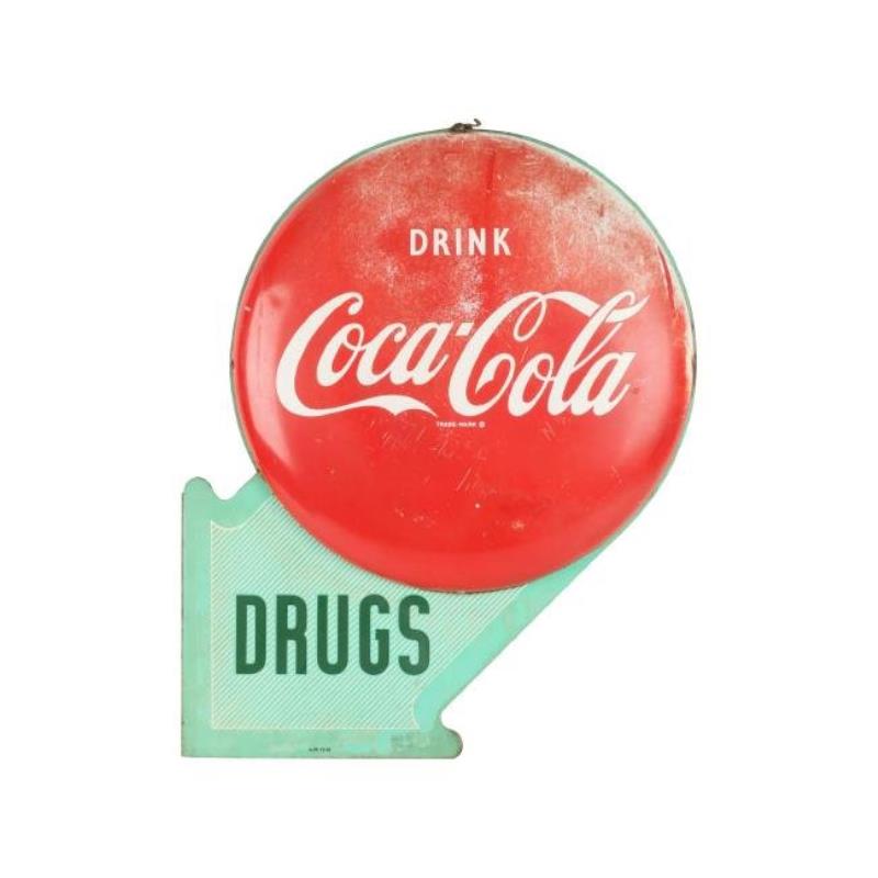 Coca-Cola Tin Litho "Drugs" Button Sign