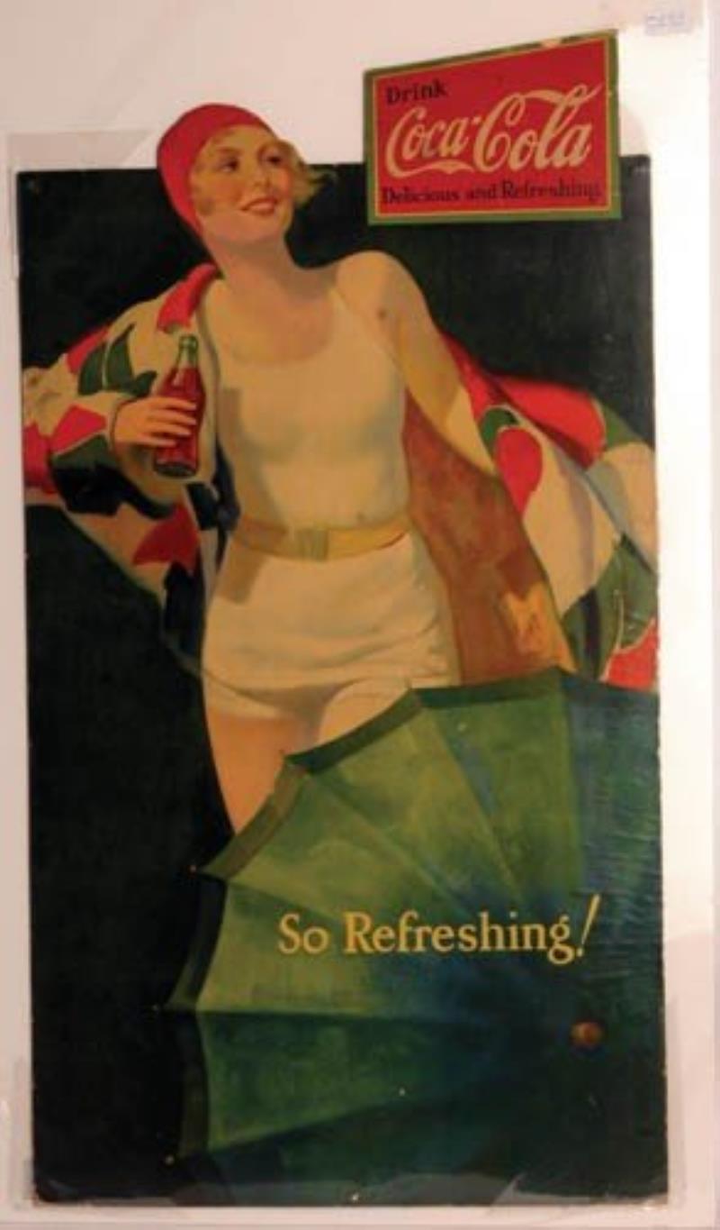 1930 Coca-cola cardboard cutout girl and umbrella