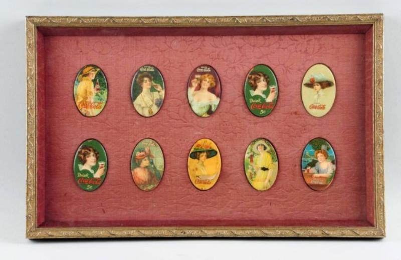 Framed Group Of 10 Coca-Cola Pocket Mirrors