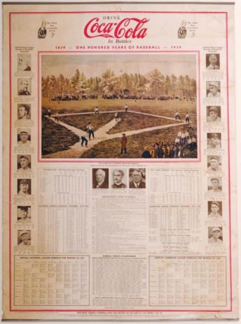 1939 Coca-Cola paper roll down sign "100 Years of