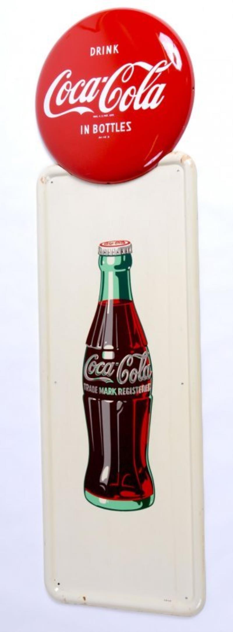1940's COCA-COLA BOTTLE PILASTER SIGN with BUTTON