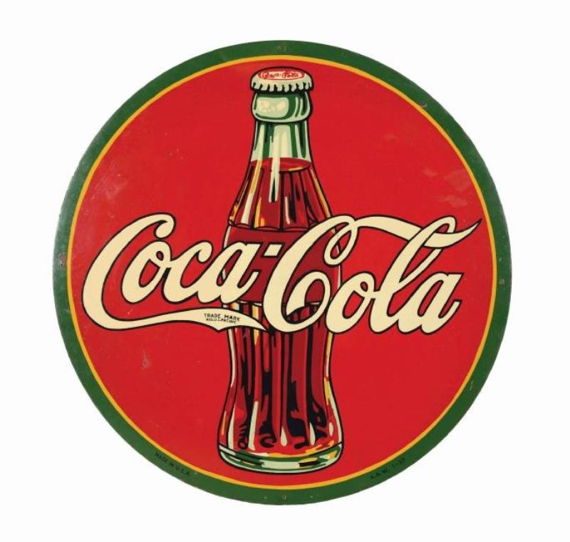 1937 Flat Tin Coca-Cola Advertising Sign