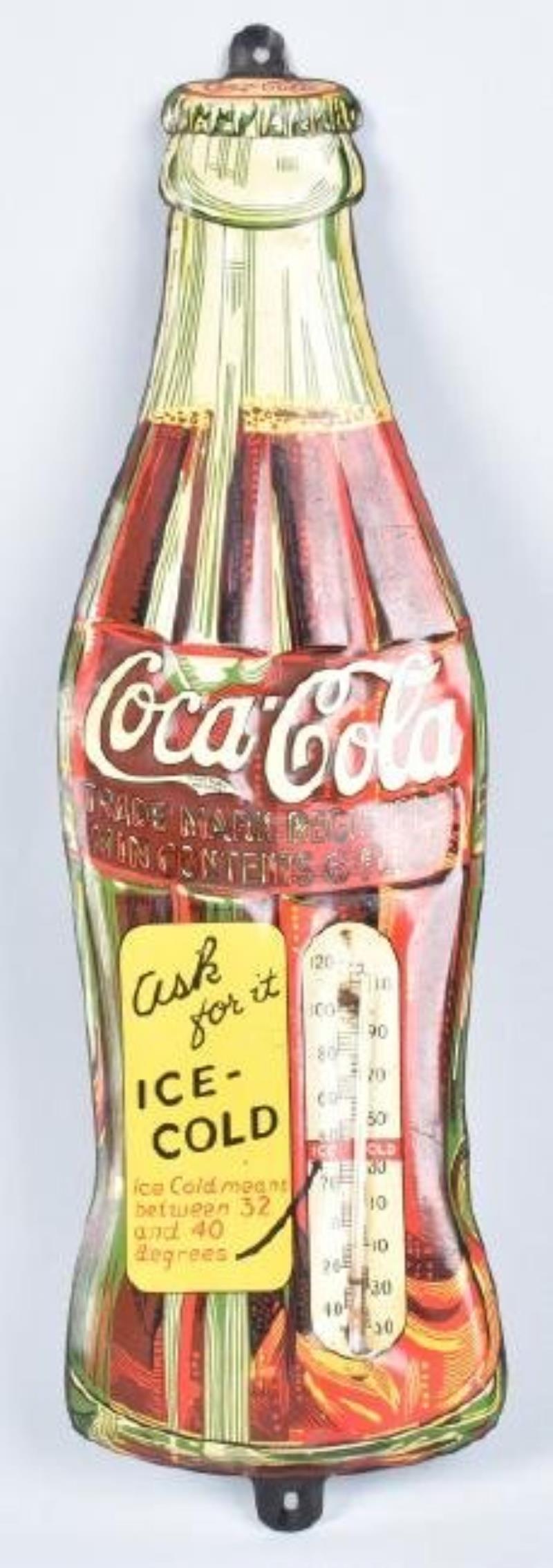 1930s COCA COLA "ICE COLD" THERMOMETER CANADIAN