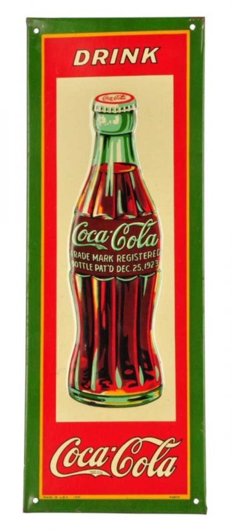 1931 Coca - Cola Embossed Tin Sign.