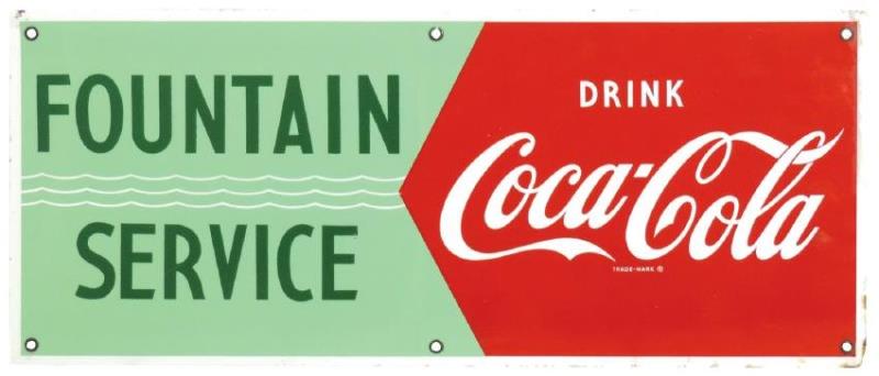 Coca-Cola Fountain Service sign, porcelain, c1950's,