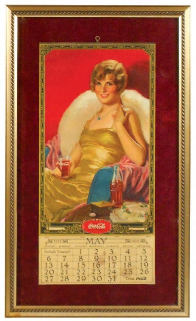 Coca-Cola calendar, c1928, pretty girl in chair,