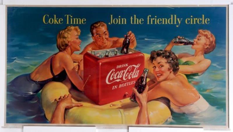 1955 SMALL HORIZONTAL COCA-COLA CARDBOARD POSTER