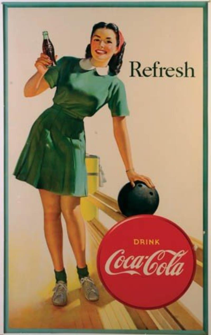 1946 Coca-Cola cardboard bowling girl sign