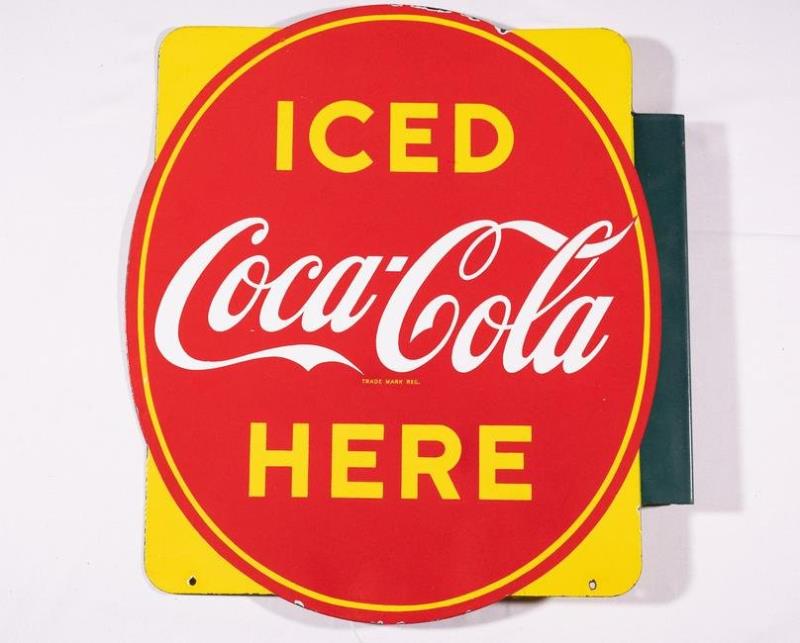 Iced Coca-Cola Here DS Porcelain Flange Sign TAC 9.5