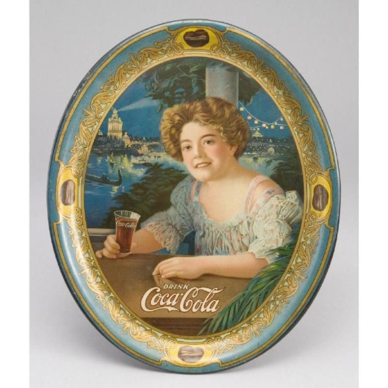 Coca-Cola 1909 oval serving tray with a