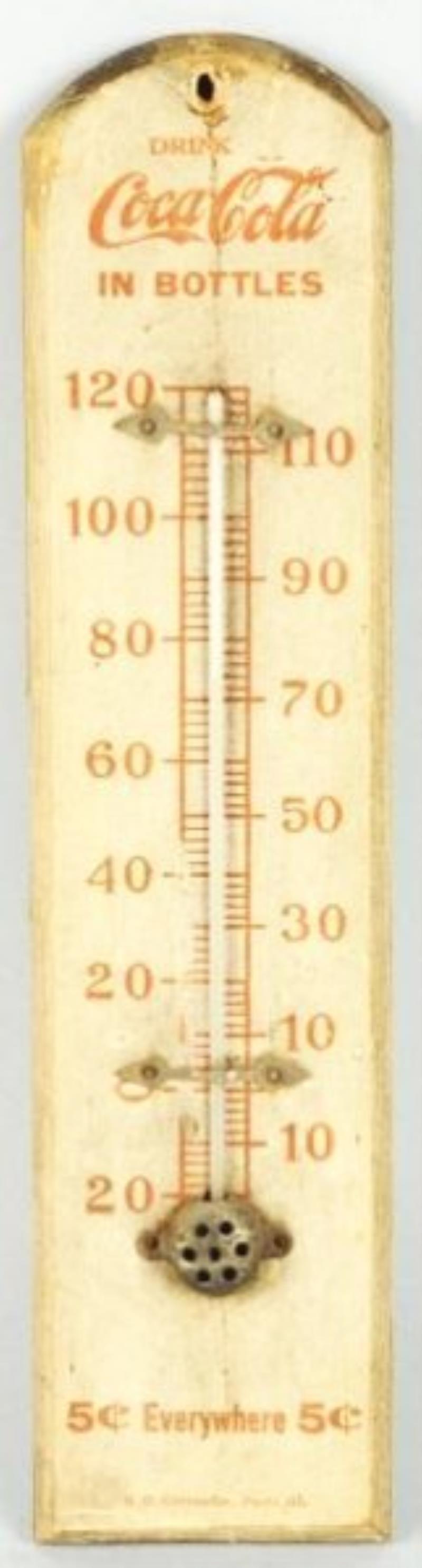 Early Small Wooden Coca-Cola Thermometer