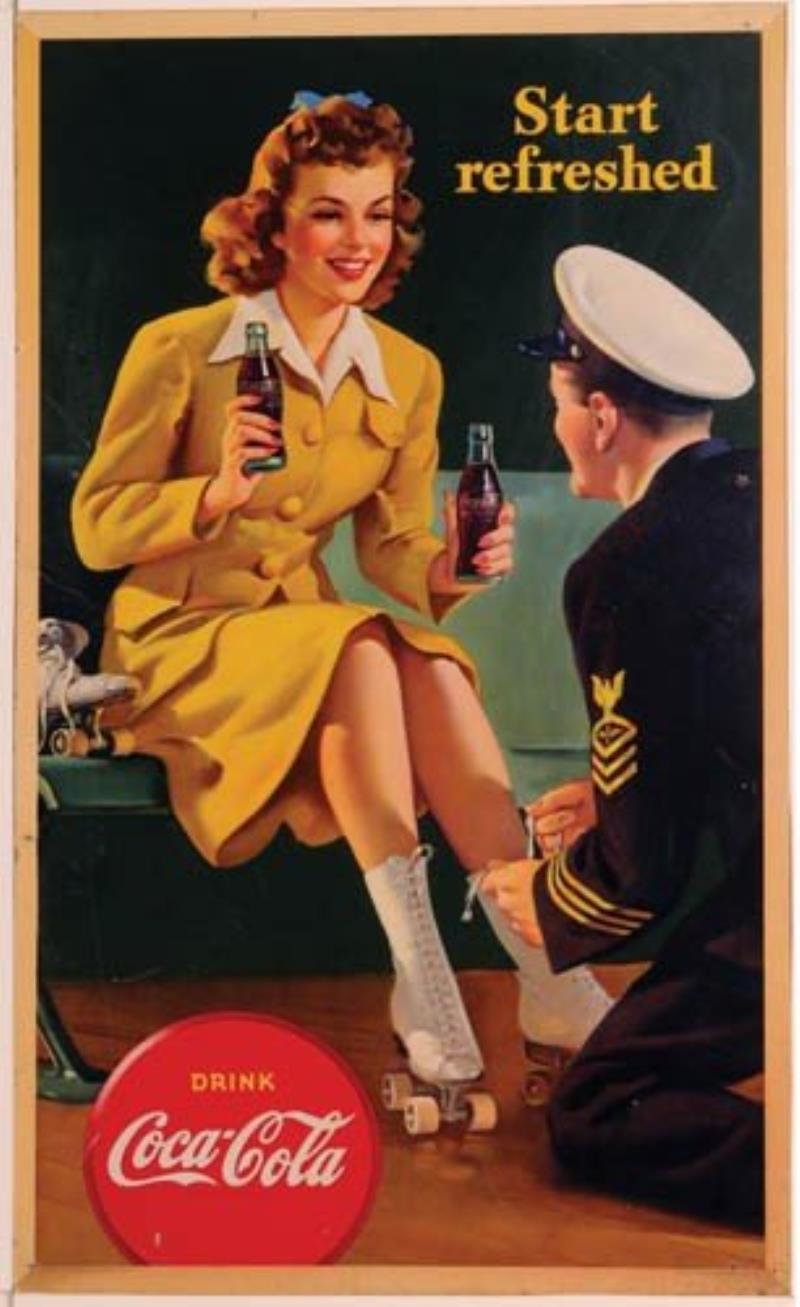 1943 COCA-COLA CARDBOARD SIGN "START REFRESHED"
