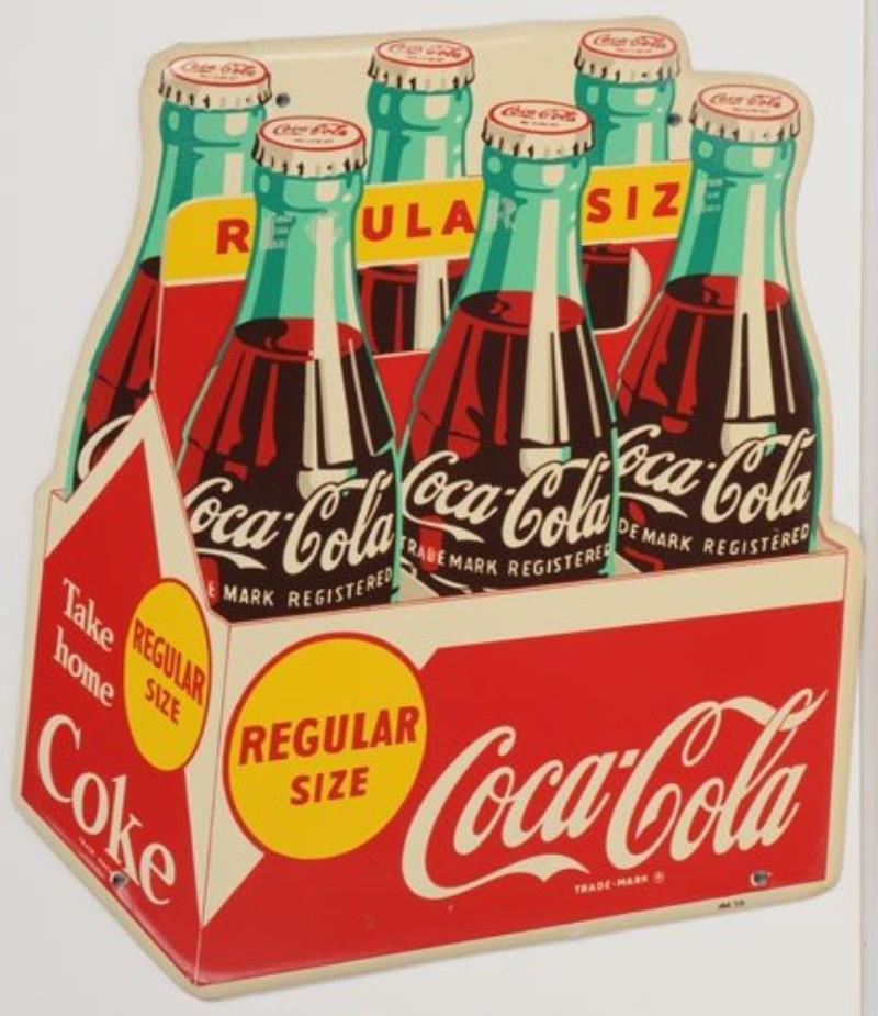 MAY 1958 COCA-COLA TIN DIE-CUT 6 PACK SIGN