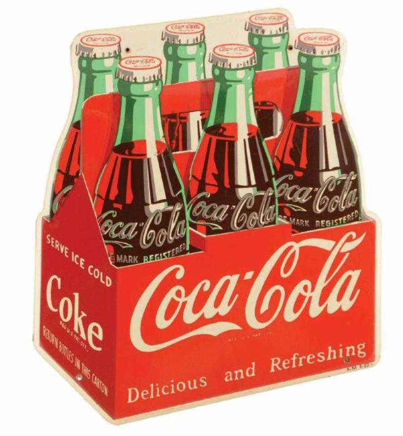1950 Coca-Cola Tin Six Pack Cutout.