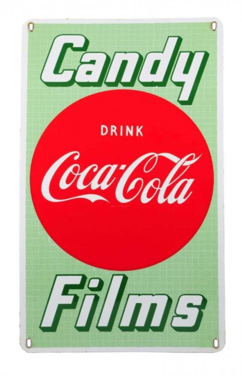 1950's Coca - Cola Candy and Films Porcelain Sign