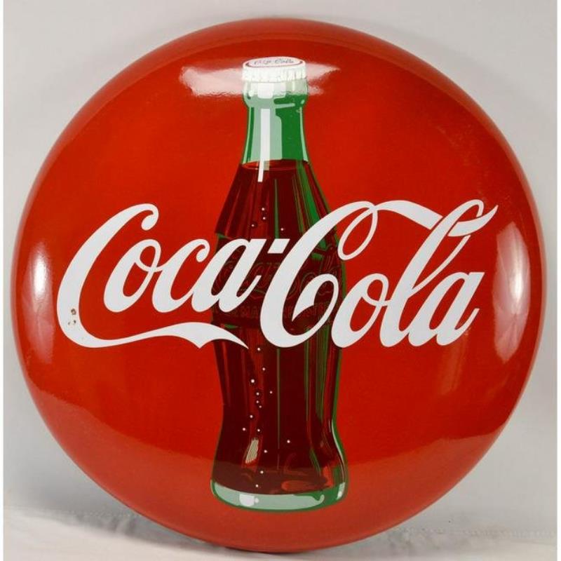 36" Coca-Cola Porcelain Button Sign W/Bottle