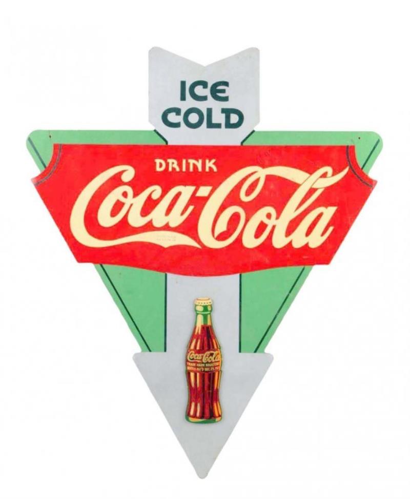 1930's Coca - Cola Two Sided Plywood Triangle.