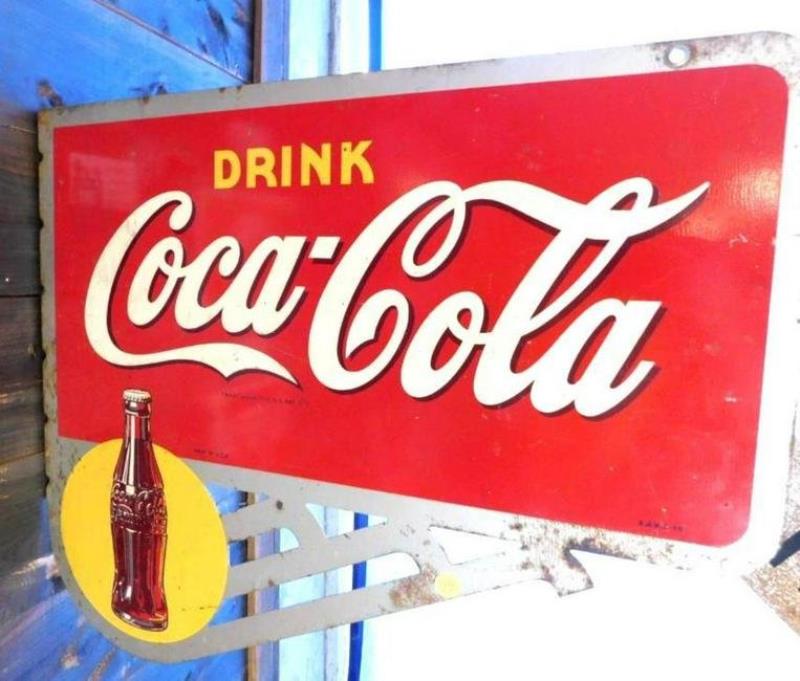 COCA COLA - DOUBLE SIDED FLANGE 1946 ADVERTISING SIGN