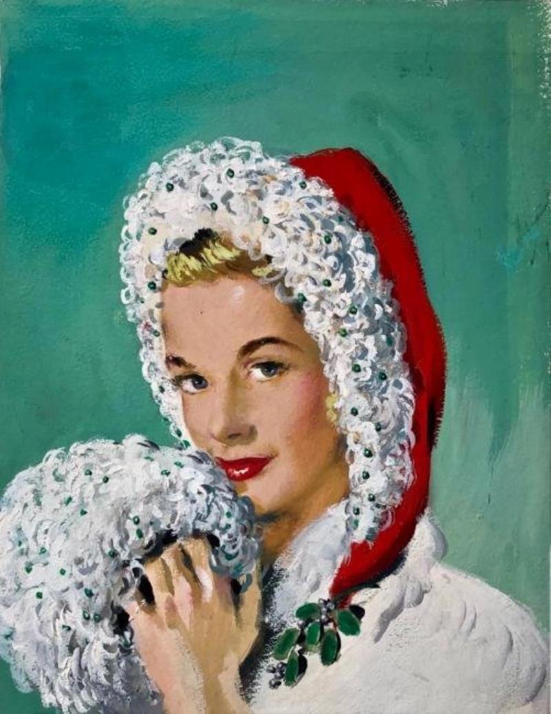 Pin-Up Girl Illustration Painting, 1950s