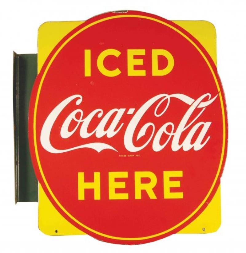 Coca Cola Porcelain, two sided flange sign