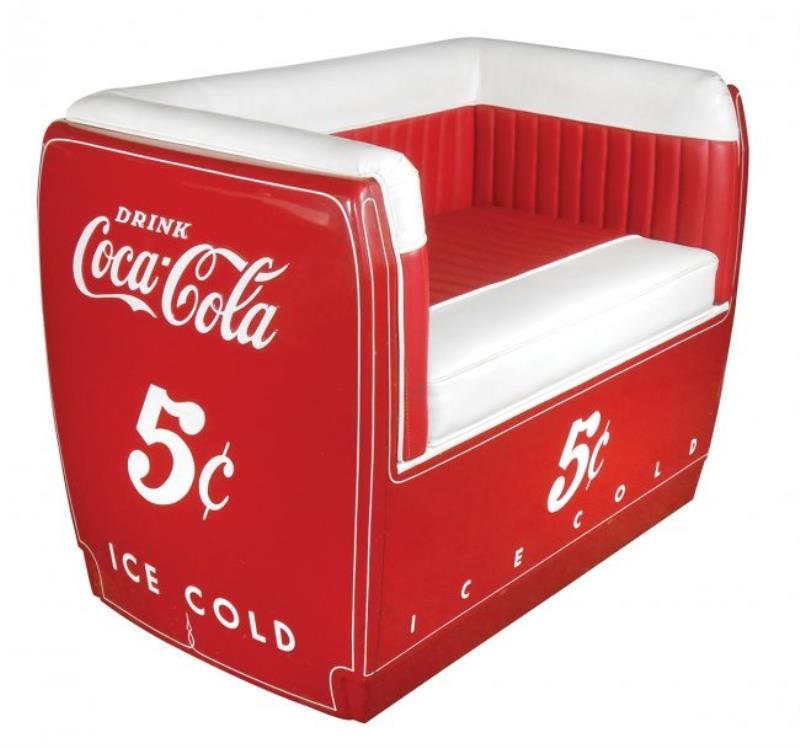 Coca-Cola cooler, re-purposed into seating, embossed