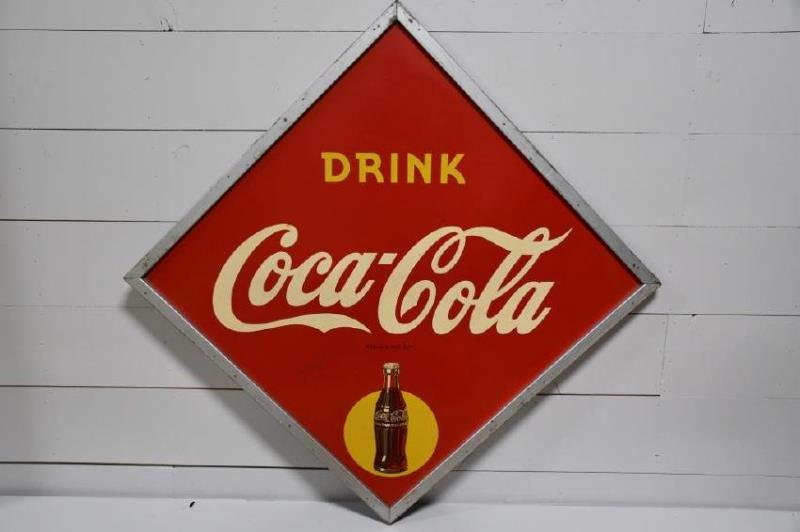 Metal in Wood Frame Coca-Cola Advertising Sign 65" x