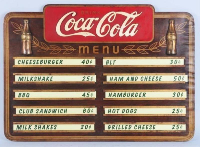 1930s Coca-Cola Embossed Tin Menu Board Value & Price Guide