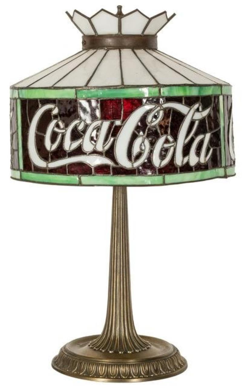 Coca-Cola 1920s Leaded Glass Lamp Shade. Original red,