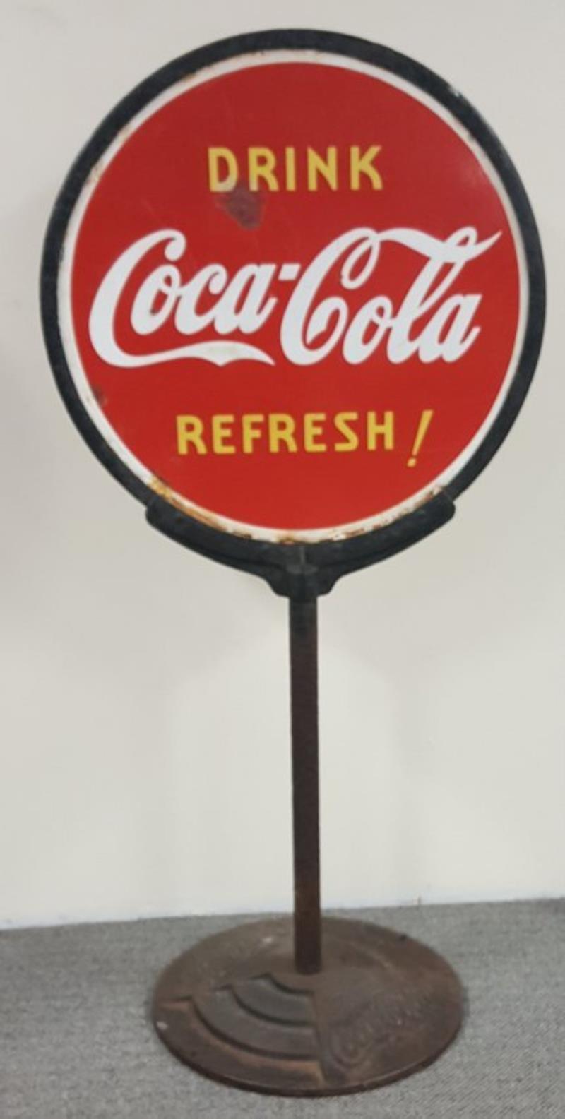 1938 Porcelain Coca Cola Lollipop Sign & Base