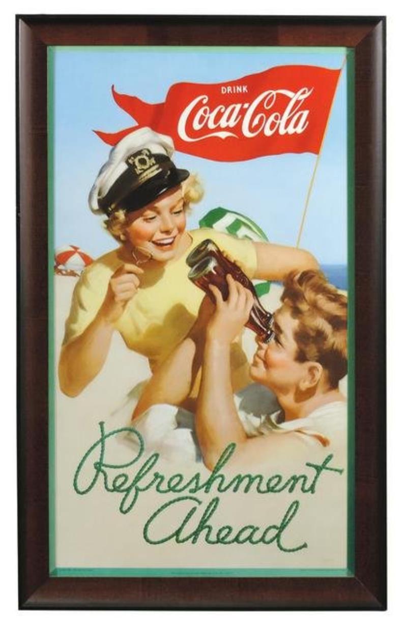 Coca-Cola Sign, "Refreshment Ahead", litho on cdbd by