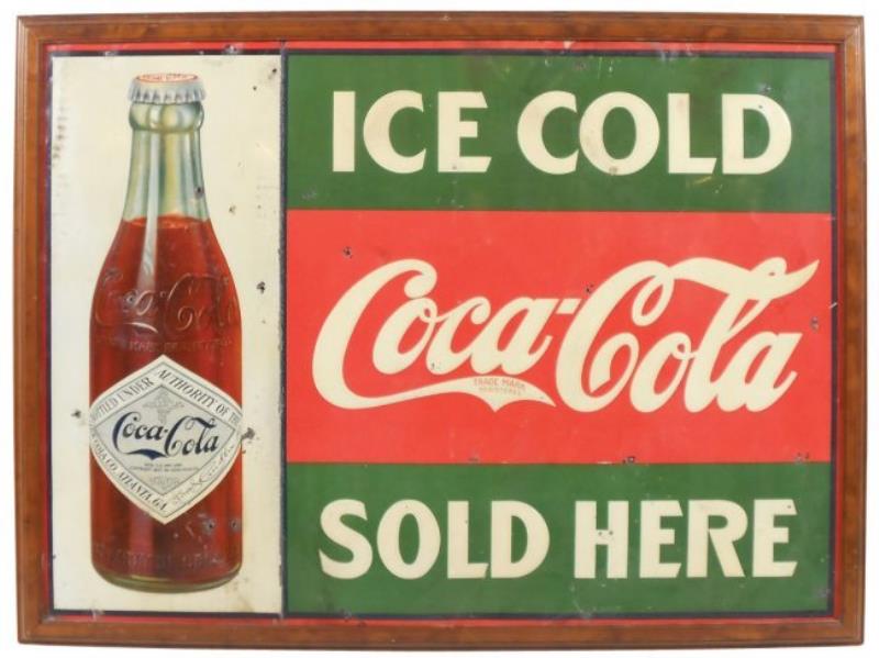 Coca-Cola sign, Ice Cold Coca-Cola Sold Here, litho on