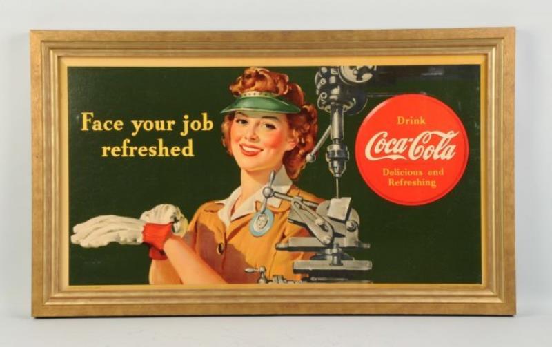 1943 Coca Cola Cardboard Advertising Sign.