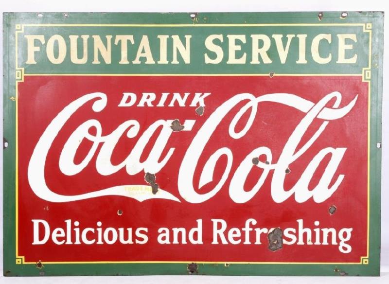 RARE Coca-Cola Fountain Service Enamel Sign 1933