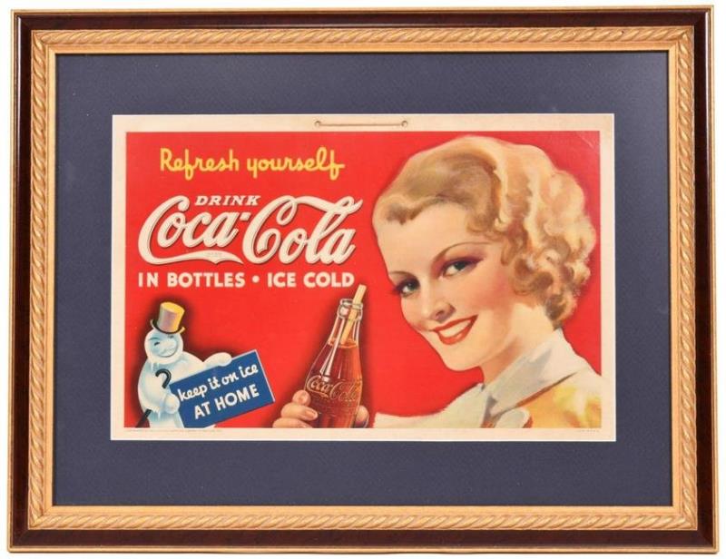 Drink Coca-Cola w/Lady & Snowman Sign