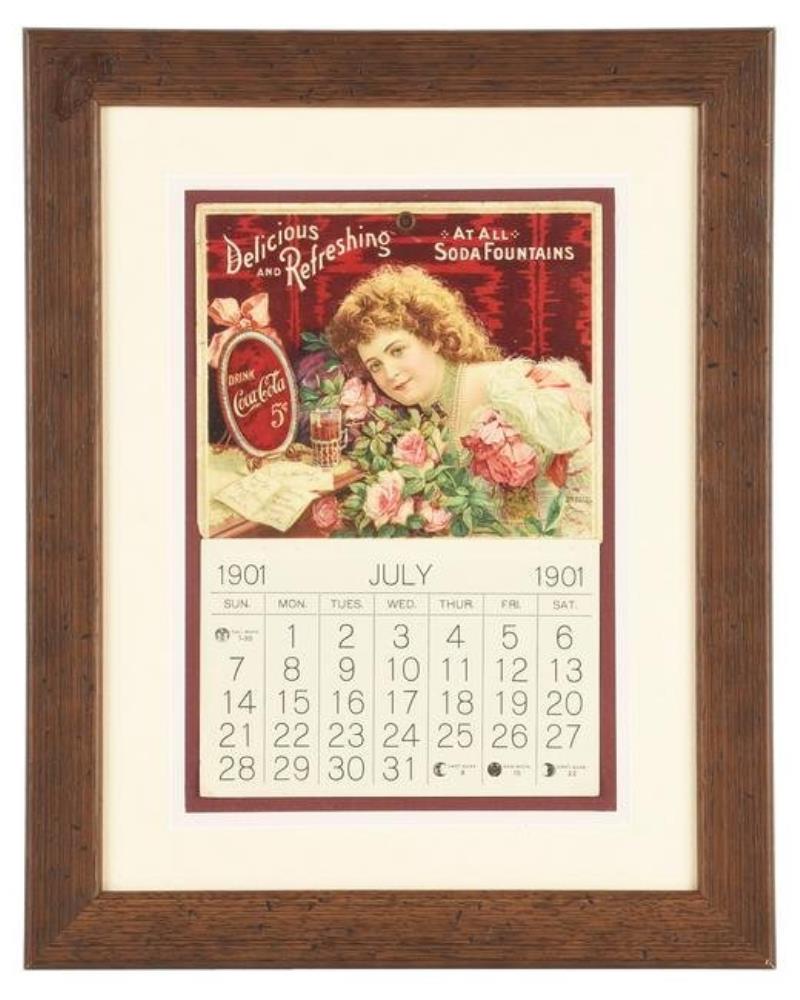 CONTEMPORARILY FRAMED COCA-COLA CALENDAR FROM 1901