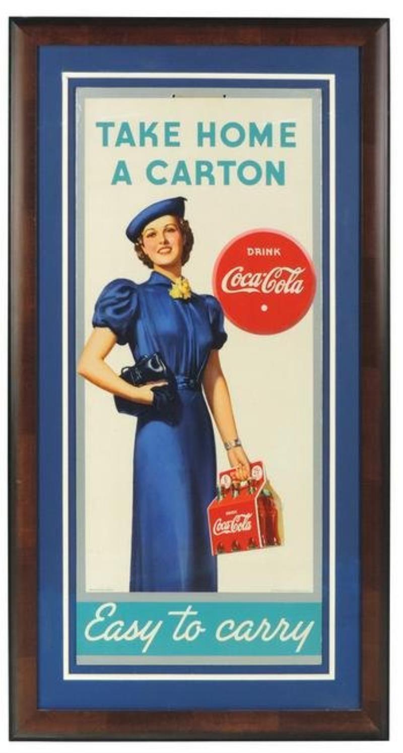 Coca-Cola Sign, "Take Home A Carton", litho on cdbd by
