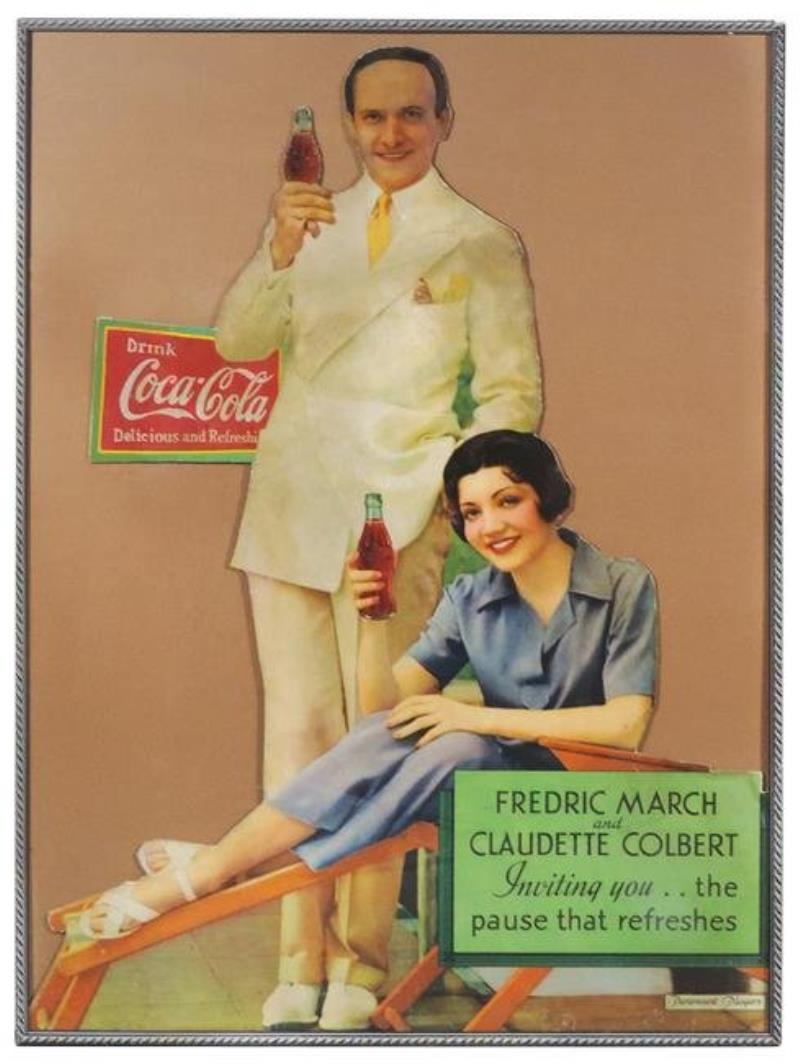 Coca-Cola diecut cdbd sign, Rare, Fredric March & Claud