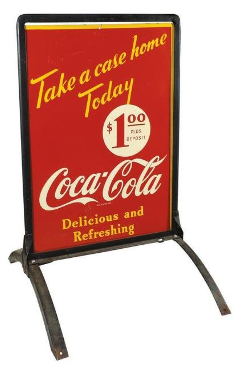 Coca-Cola Sidewalk Sign, "Take a case home", 1930's