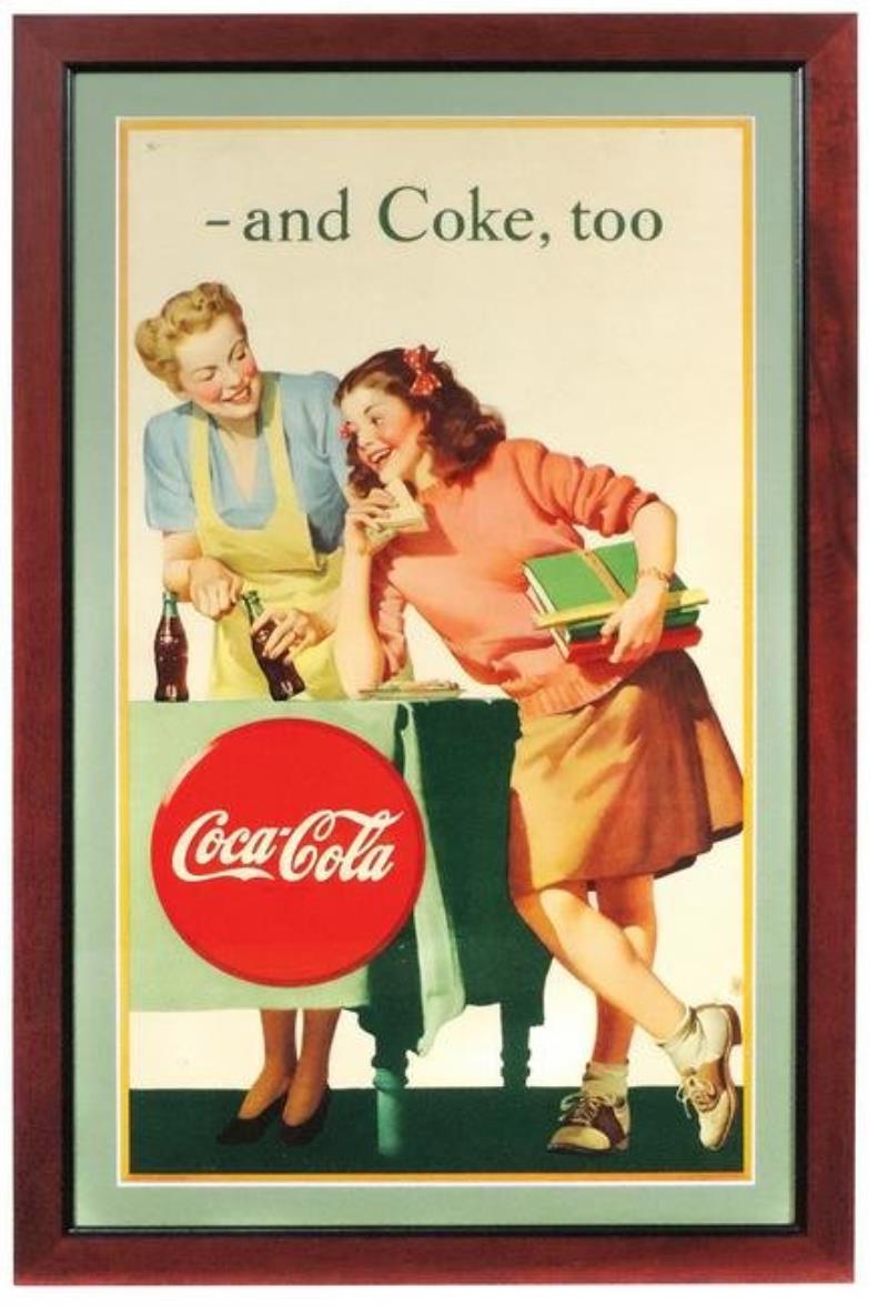 Coca-Cola Sign, "And Coke, Too", 1946 litho on cdbd by