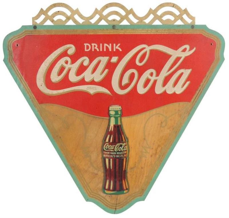 Coca-Cola Sign, triangular wood sign w/applied wood