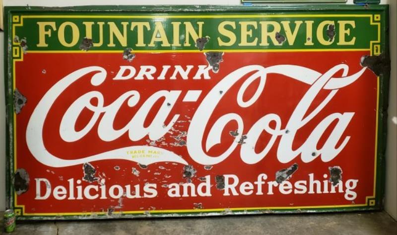 1936 Porcelain Drink Coca Cola Fountain Service Sign
