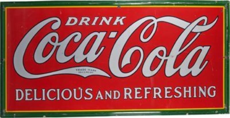 Large Drink Coca Cola Self-Framed Porcelain Sign.