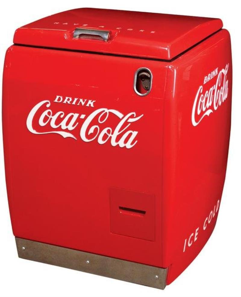 Coca-Cola Electric Cooler, Ice Cold, embossed steel